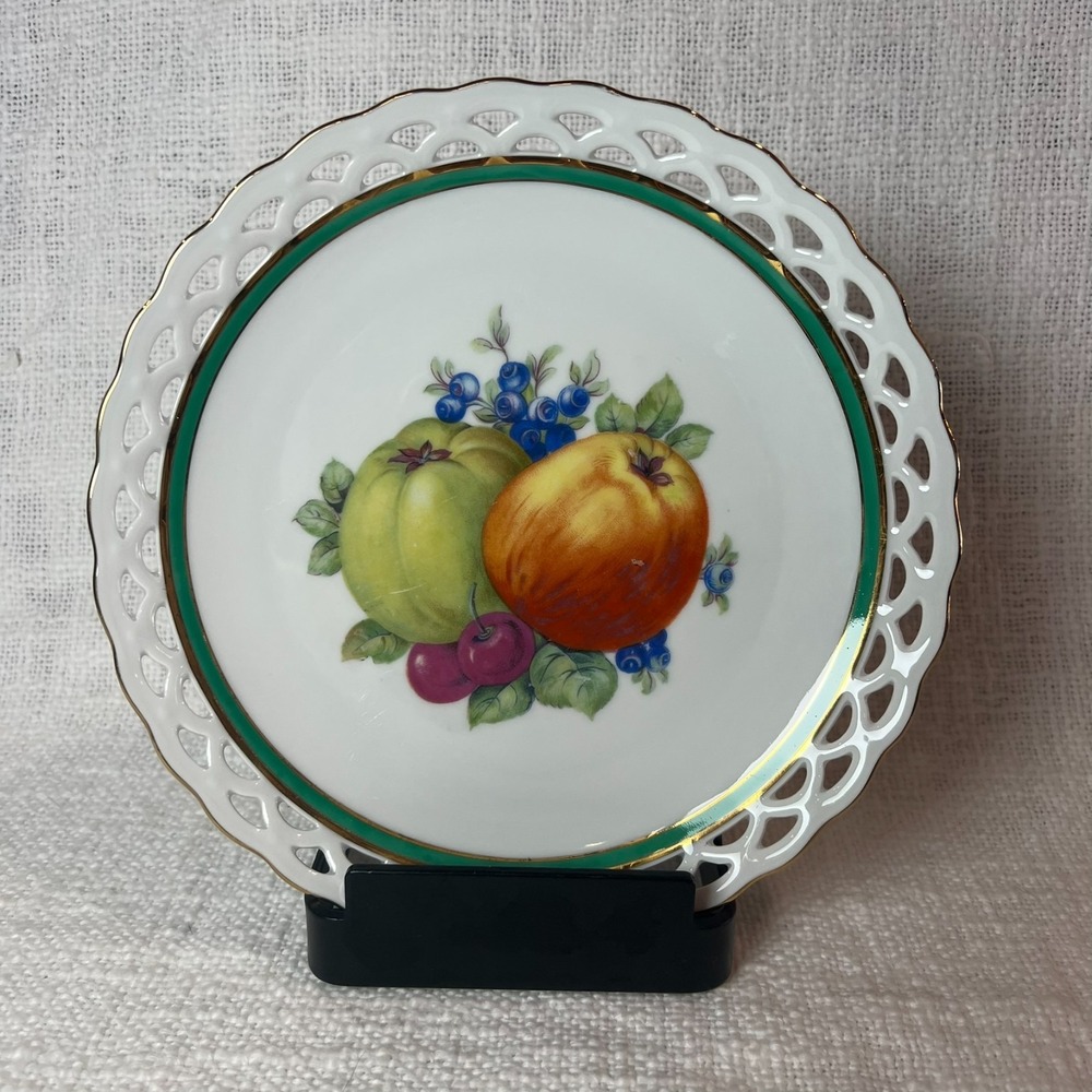 Vintage Winterling Plate Hand Painted Fruit Lace Style Edge Mid Century Bavaria‎